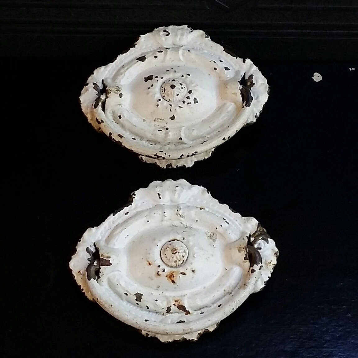 Vintage White Painted Metal Dresser Drawer Handles Chippy Paint Metal Drawer Pulls