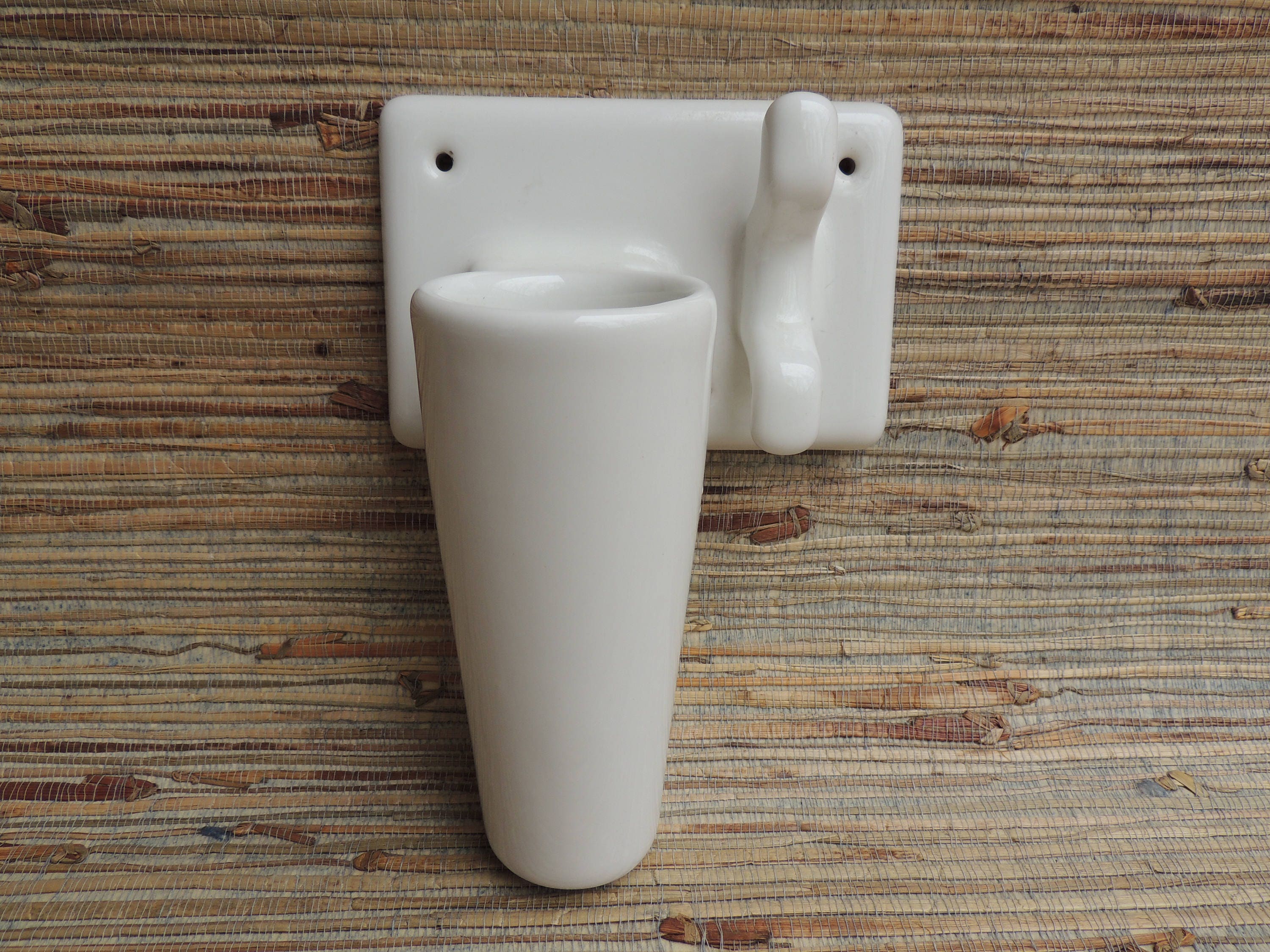 Vintage White Ceramic Wall Mount Toothbrush Holder and Towel Hook