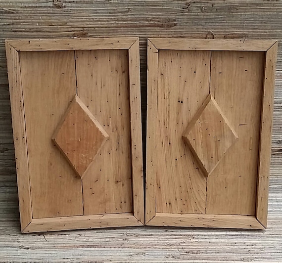 Two Mid Century Wormy Chestnut Wall Panels With Diamond Shape Center Vintage Wood Natural Style MidMod
