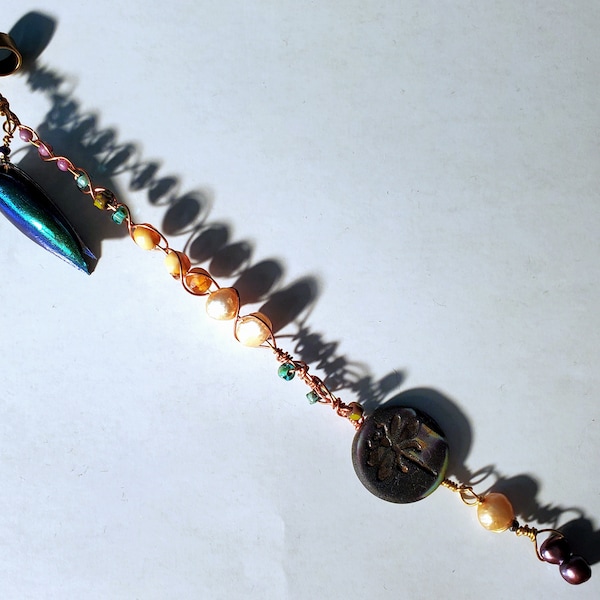 Dread Bead - Dragonfly - Brass/Bronze - Amber Copper Green Glass Pearls - Boho Festival Beads for Dreadlocks & Braids - Sold Individually