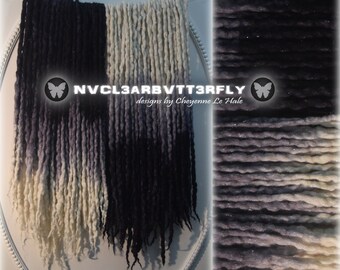 Sparkly Wool & Silk Dreads - "Lunar" 50DE - 17"- 23" - Black Ombre White Charcoal Gray Silver (Ready to Ship) Half and Half - Full Set