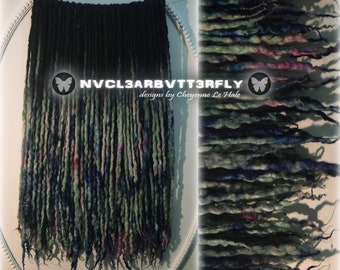 Sparkly Wool Dreads - "Ruby Zoisite" 40DE - 17"- 23" - Black Moss Green Olive Blue Silver Gray Pink Red (Ready to Ship) - Full Set