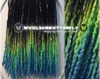 Sparkly Wool Dreads - 44DE "Atomic Sky" 18"- 22" Black Charcoal Olive Lime Neon Green Aqua Turquoise Blue (Ready to Ship) Dreadlocks