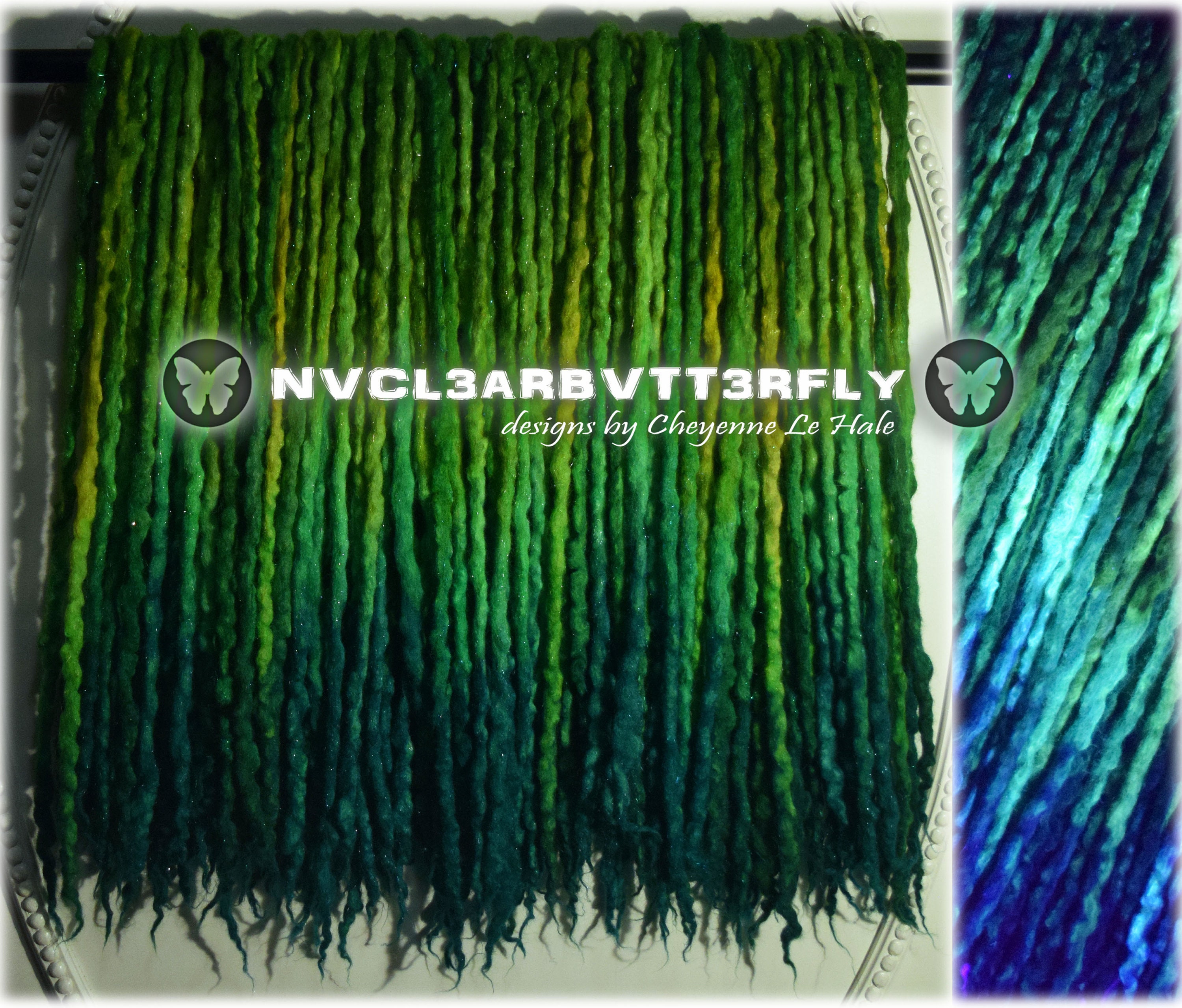 Green Wool Dreadlocks / 48 inch / 10 Pure Wool Dreadlocks / Felt Dreads