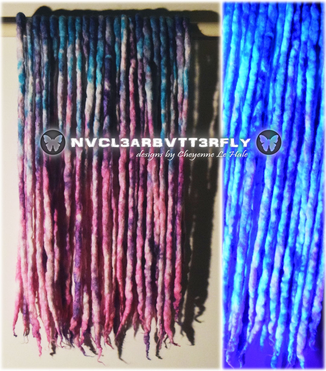 Merino Wool Dreads berry Clouds 22DE 1315 Pastel Pink Blue Violet UV