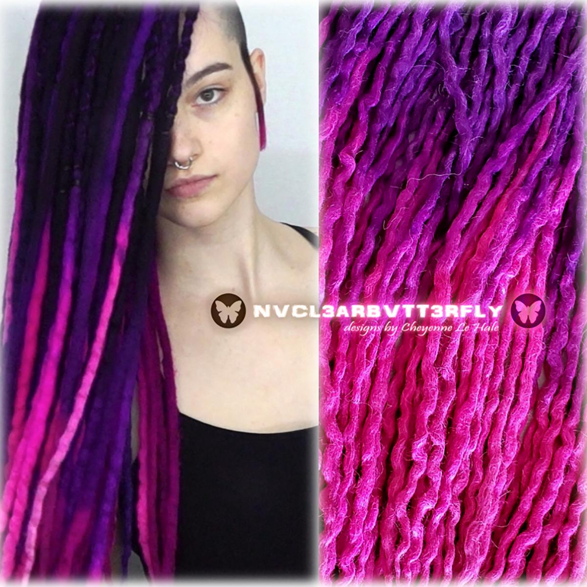 Mohair Alpaca Wool Dreads "Princess" 10/20/30/40DE 22"- 29" Violet Purple Fuchsia Magenta Pink Neon Ombre Long Dreadlocks (Ready to Ship)
