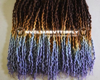 Wool Dreads "Autumn Dream" Brown Auburn Ombre Gold Pastel Blue Lilac Faux Dreadlocks - Ready to Ship