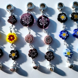 Dread Beads - Purple Yellow Blue - Millefiori Flowers with Silver Bells - for Dreadlocks & Braided Hair - Festival Season - Boho Dreads