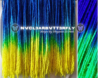 Micro-Thin Wool Dreads &quot;Macaw&quot; 10/20/30/40DE 16&quot;-20&quot; Blue Aqua Mint Lime Yellow UV Dread Extensions Double Ended Dreadlocks