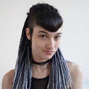 Merino Wool Dreads "Shadow Queen" Extensions 16"-20" Black Charcoal Gray Silver Ombre Dreadlocks (Ready to Ship) image 8