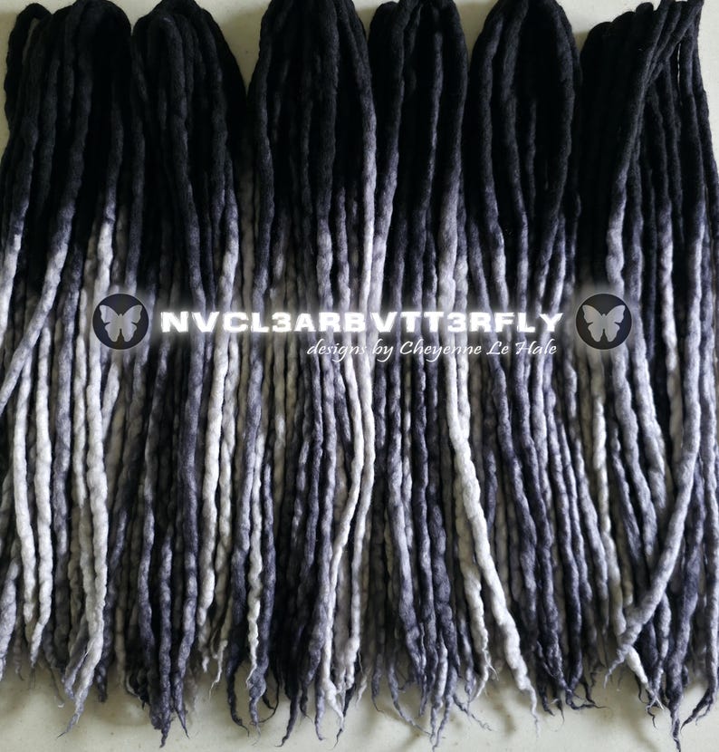 Merino Wool Dreads "Shadow Queen" Extensions 16"-20" Black Charcoal Gray Silver Ombre Dreadlocks (Ready to Ship) image 9