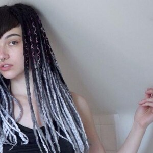 Merino Wool Dreads "Shadow Queen" Extensions 16"-20" Black Charcoal Gray Silver Ombre Dreadlocks (Ready to Ship) image 3