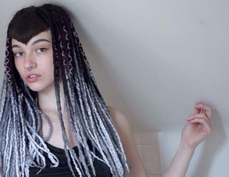 Merino Wool Dreads "Shadow Queen" Extensions 16"-20" Black Charcoal Gray Silver Ombre Dreadlocks (Ready to Ship) image 3