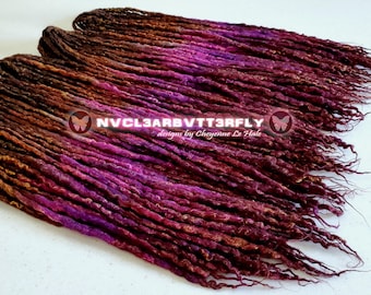 Bamboo & Wool Dreads &quot;Autumn Berry&quot; 10/20/30/40/50/60/70/80DE 20&quot;-24&quot; Magenta Violet Purple Burgundy Brown Auburn Yellow (Ready to Ship)