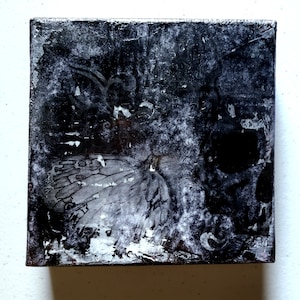 Fading Away - Butterfly Skull Painting - Original Art by Cheyenne Le Hale - 6x6 Acrylic Ink Collage on Stretched Canvas - Dark Gothic Decor