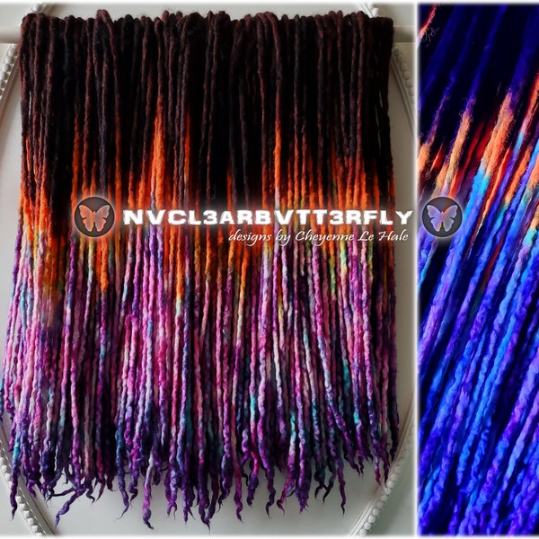 Micro-Thin Wool Dreads "Autumn Festival" 5/10/15DE 16"-20" Auburn Orange Violet Faux Locs - Dreadlock Hair Extensions
