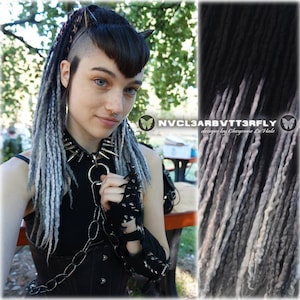 Merino Wool Dreads  "Shadow Queen" Extensions 16"-20" Black Charcoal Gray Silver Ombre Dreadlocks (Ready to Ship)