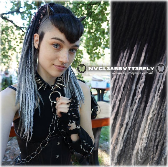 Merino Wool Dreads  "Shadow Queen" Extensions 16"-20" Black Charcoal Gray Silver Ombre Dreadlocks (Ready to Ship)