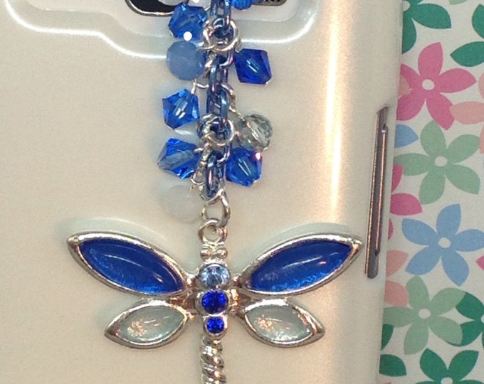 Blue Dragon Fly Cellphone Charm, Iphone, Ipad, Mini Ipad, Headphone