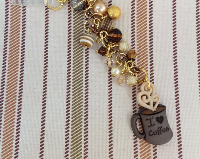I Love Coffee Cell Phone Charm, Headphone Jack Charm, Dust Plug.dust
