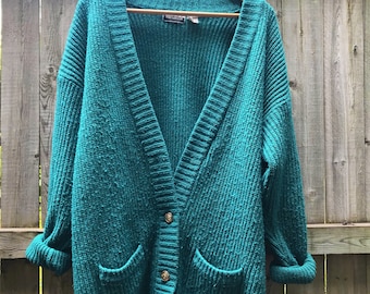 Chunky Long Turquoise Cardigan
