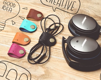 5pcs Leather Cable Organizer: Earphone Cord Keeper