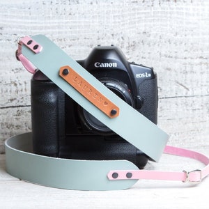 Leather camera strap Personalized DSLR strap Camera straps Monogram camera strap Vintage camera strap Rangefinder Light blue