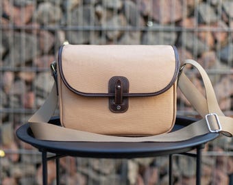 Canvas Camera Bag: Leather Trim, Padded Insert, Shoulder Bag