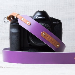 Leather camera strap Personalized DSLR strap Camera straps Monogram camera strap Vintage camera strap Rangefinder Purple