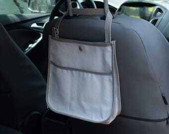 Car Trash Can: Italian Canvas & Leather Auto Organizer