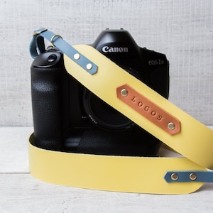 Leather camera strap Personalized DSLR strap Camera straps Monogram camera strap Vintage camera strap Rangefinder Yellow
