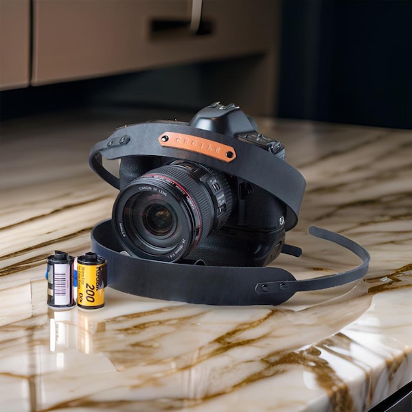 Personalized Leather Camera Strap - Monogrammed DSLR Sling for Vintage & Rangefinder Cameras