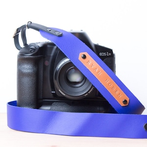 Leather camera strap Personalized DSLR strap Camera straps Monogram camera strap Vintage camera strap Rangefinder Blue/Black