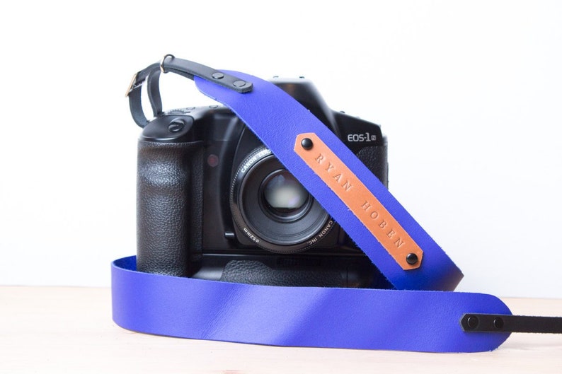 Leather camera strap Personalized DSLR strap Camera straps Monogram camera strap Vintage camera strap Rangefinder Blue/Black