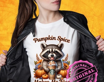 Waschbär - Pumpkin Spice Makes Me Nett - PNG - Sublimationsbild - 300 dpi Png digitaler Download für Sublimationsprojekte.