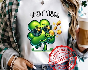 Clover Shamrock PNG Sublimationsbild ""Lucky Vibes Clover"" - 300 dpi Png digitaler Download für Sublimationsprojekte."