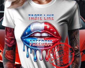 Lippen - 4. Juli - USA Flagge PNG "Taste Like Freiheit" Sublimationsbild - 300 dpi Png digitaler Download für Sublimationsprojekte.