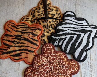 Wine Coasters with Pocket, Wild Animals, Quilted,  Set of 4