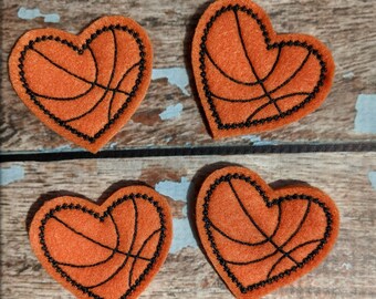 Basketball heart, set of 4, CUT Felties,  1.75" x 1.75"