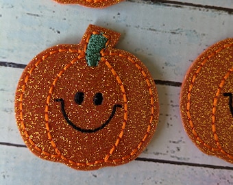 Glitter Vinyl Pumpkin,  Felties, set of 4, CUT Felties,  1.75" x 1.75"