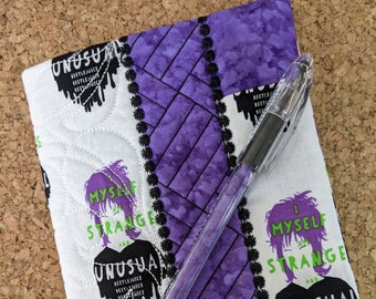 Quilted Notebook cover, 5 x 7, FREE matching pen, Strange and Unusual girl.