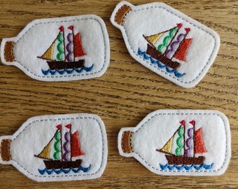 Ship in a Bottle Felt Embellishment, set of 4, Felties, 2.75" x 1.5"