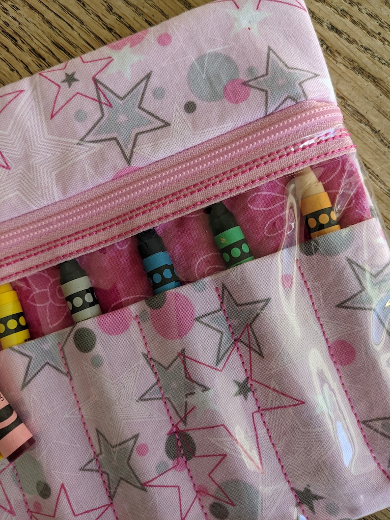 Light Pink with Stars 6 x 9.5 Zippered Crayon Case 25/% off