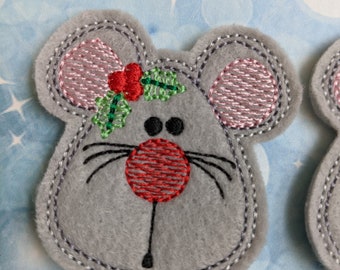 CUT Christmas Mouse,  Felt Embellishment, set of 4, Felties 2" x 2".