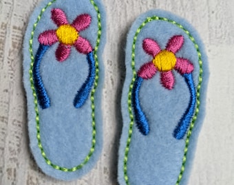 Light Blue Flip Flop Felt Embellishment, set of 4, Felties, 1" x 2.25"