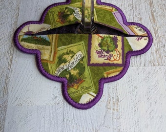 Embroidered Wine Coasters with Pocket, Wine Bottle Labels, Quilted,  Set of 4
