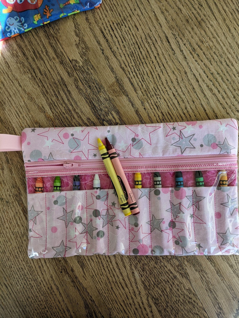 Light Pink with Stars 6 x 9.5 Zippered Crayon Case 25/% off