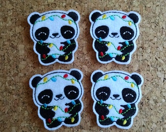 Christmas Panda, set of 4, Felties,  2" x 2.25"