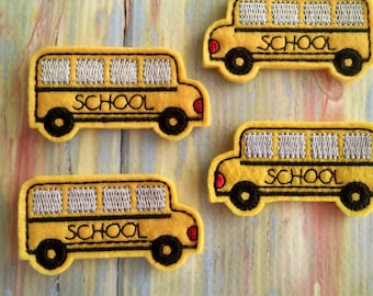 Yellow School Bus Felt Embellishment, set of 4, Felties, 1.25" x 2.25"