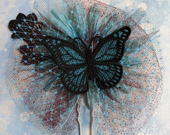 Lace Butterfly Fascinator, U shaped hair pin, Party accessory.